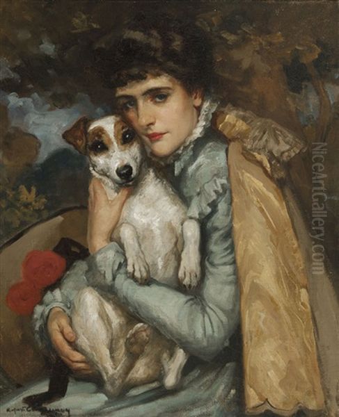 Jeanne With Her Terrier Oil Painting by Rupert Bunny