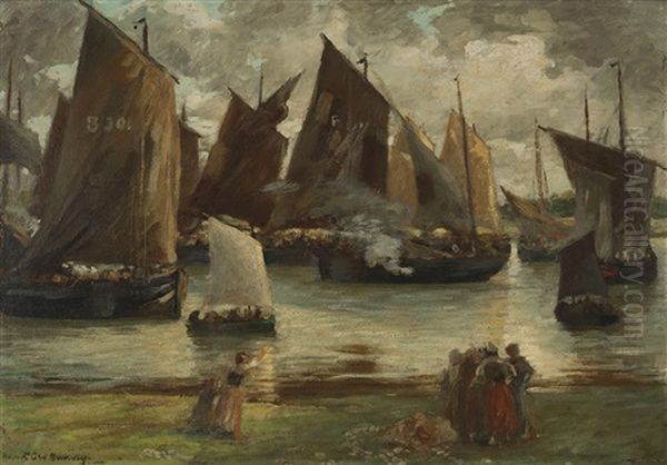 Boats Preparing To Leave (etaples) Oil Painting by Rupert Bunny