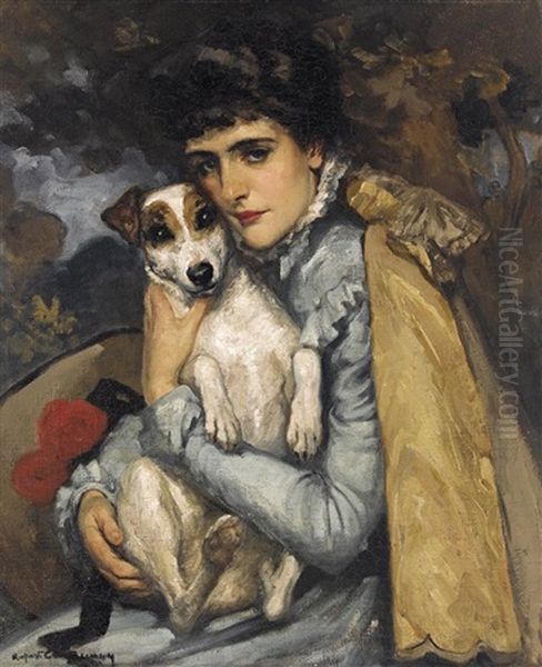 Jeanne With Her Terrier Oil Painting by Rupert Bunny