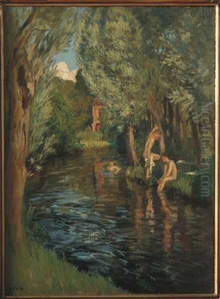 Boys Bathing In The Loire Oil Painting by Rupert Bunny