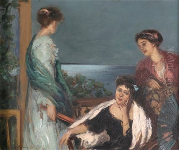 On A Balcony Oil Painting by Rupert Bunny