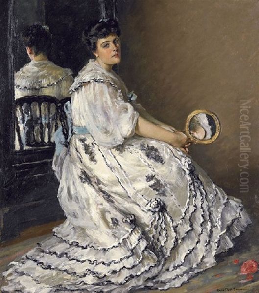 Femme Au Miroir - Woman Before A Mirror Oil Painting by Rupert Bunny