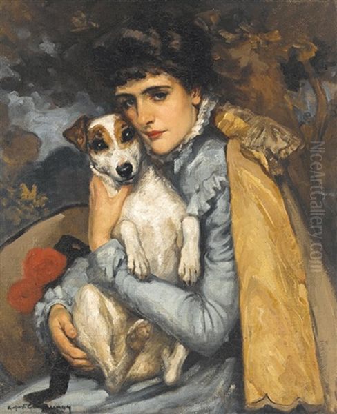 Jeanne With Her Terrier Oil Painting by Rupert Bunny