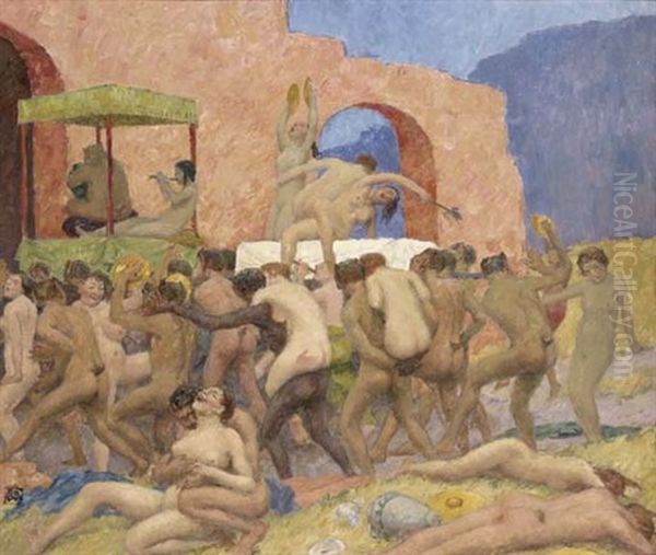 Silenius With Some Perfect Ladies Of Phrygia Gave A Cocktail Party Oil Painting by Rupert Bunny