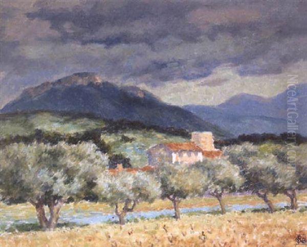 Farmhouse And Olive Trees, South Of France Oil Painting by Rupert Bunny