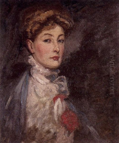 Portrait De Jeune Femme A La Rose (madame Melba?) Oil Painting by Rupert Bunny