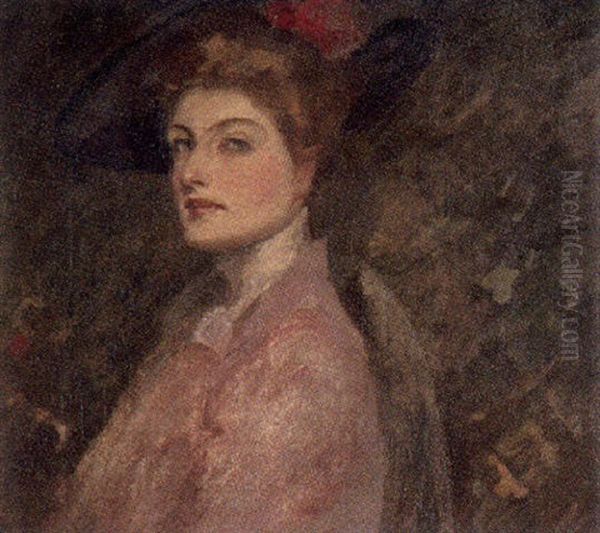 Portrait De Jeune Femme A La Robe Rouge (mademoiselle Jeanne Morel?) Oil Painting by Rupert Bunny