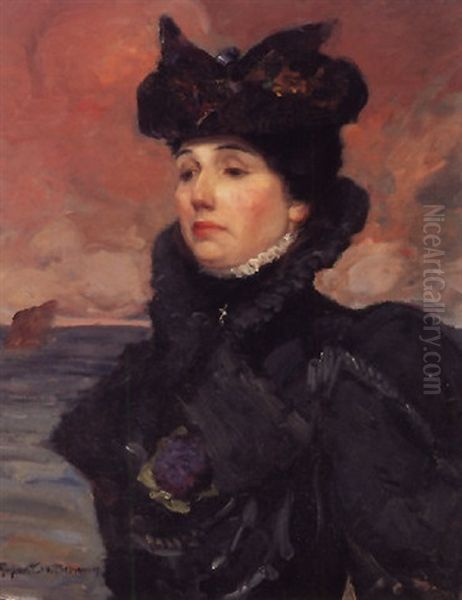 Portrait Of A Lady In A Black Hat Oil Painting by Rupert Bunny