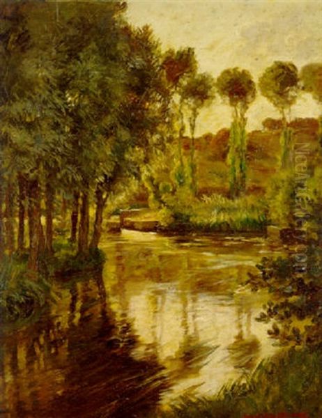 River Landscape, Ile De France Oil Painting by Rupert Bunny