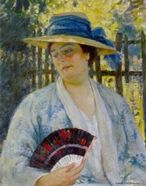 In The Garden (portrait Of The Artist's Wife) Oil Painting by Rupert Bunny