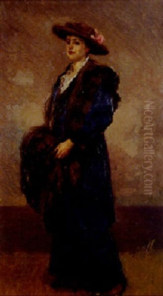 Mrs. Bunny In A Blue Dress Oil Painting by Rupert Bunny