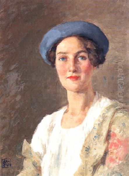 The Blue Hat, Portrait Of Mrs Henry Giles Oakley Oil Painting by Rupert Bunny