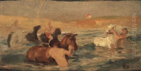 Bathing Horses Oil Painting by Rupert Bunny