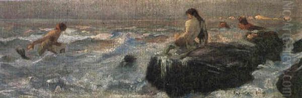 Sea Idyll-mermaids Playing Oil Painting by Rupert Bunny