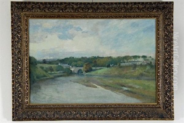 Bridge Across A River Oil Painting by Thomas Bunting