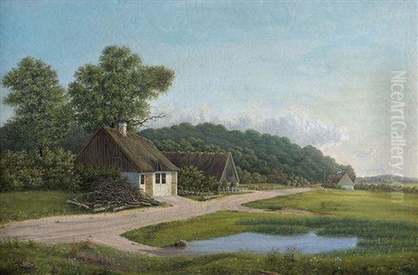 Sommerliche Landschaft Mit Kleinem Bauernhaus An Einem Weiher Oil Painting by Heinrich Buntzen