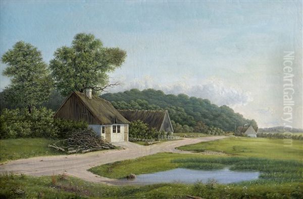 Sommerliche Landschaft Mit Kleinem Bauernhaus An Einem Weiher Oil Painting by Heinrich Buntzen