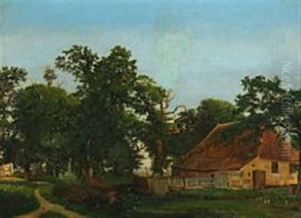 Farm Scenery At The Edge Of A Forest Oil Painting by Heinrich Buntzen