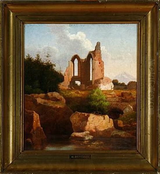 Italian Ruin Scenery Oil Painting by Heinrich Buntzen