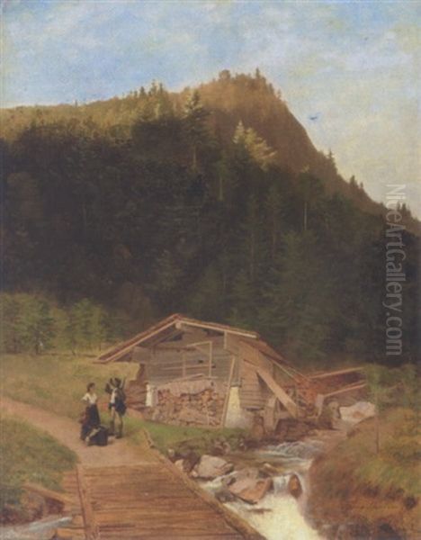 Italiensk Familie, Der Holder Hvil Ved En Vandmolle I Alperne Oil Painting by Heinrich Buntzen