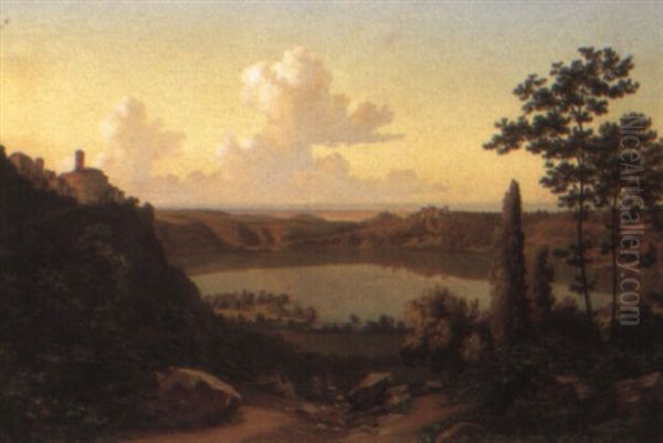 Lago Di Nemi Con Genzana Oil Painting by Heinrich Buntzen