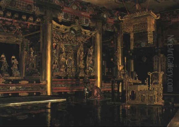 Temple Interior Oil Painting by Ioki Bun'ya