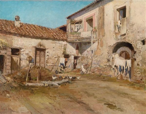 Innenhof Am Land Oil Painting by Eugenio Buono