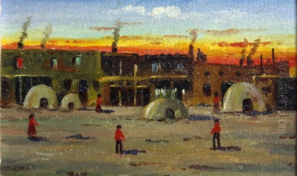 San Ildefonso Indian Village, New Mexico, Three Acoma Indian Village Scenes, New Mexico (group Of Four) Oil Painting by Elbridge Ayer Burbank