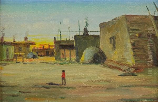 Zia Indian Village Oil Painting by Elbridge Ayer Burbank