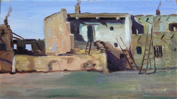 Hopi Indian Pueblo Houses, Polacca, Arizona And Hopi Indian Pueblo Village, Polacca, Arizona (2 Works) Oil Painting by Elbridge Ayer Burbank