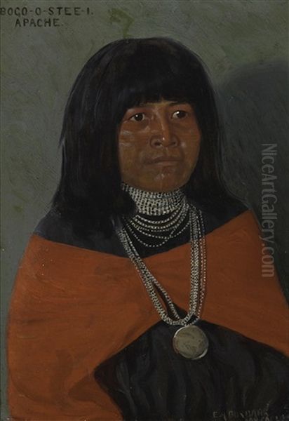 Portrait Of Bogo-o-stee-i, Apache Oil Painting by Elbridge Ayer Burbank