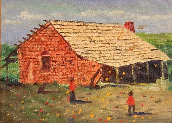 Zia Indian Mission Church, Zia, New Mexico (+ Brick House; 2 Works) Oil Painting by Elbridge Ayer Burbank