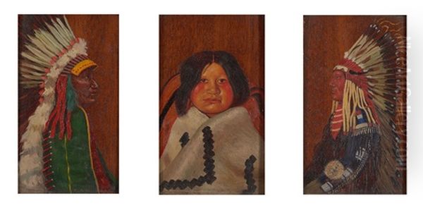 Indian Portraits (triptych) Oil Painting by Elbridge Ayer Burbank