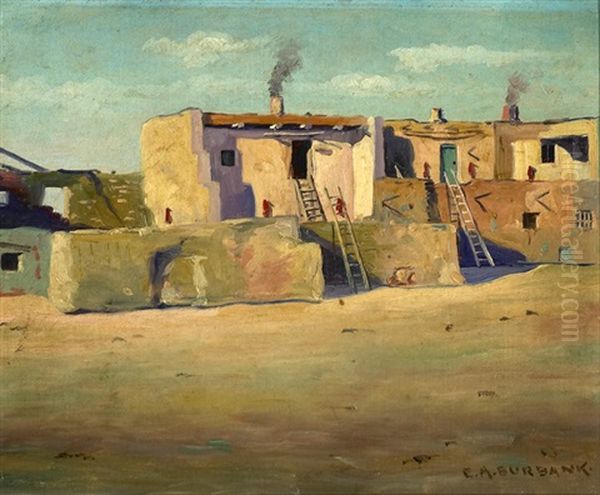 Hopi Indian Pueblo Homes, Polacca, Arizona Oil Painting by Elbridge Ayer Burbank