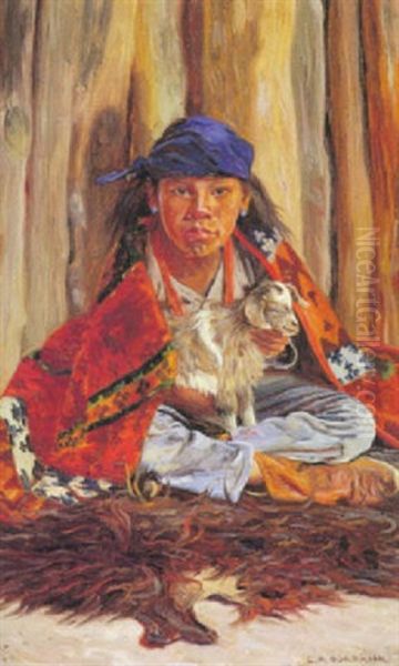 Navajo Child With Goat Oil Painting by Elbridge Ayer Burbank