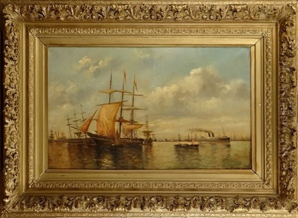 Les Bateaux Oil Painting by Louis de Burbure