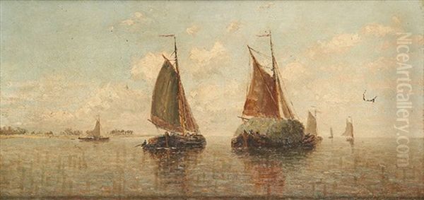 Voiliers Sur Le Lac Oil Painting by Louis de Burbure