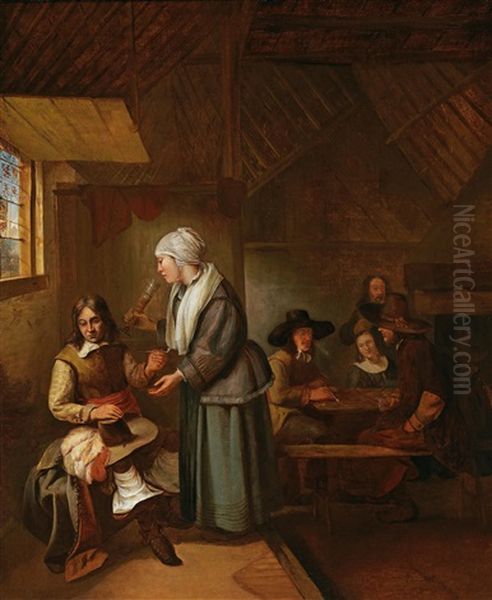 A Tavern Interior With Mixed Company Oil Painting by Hendrick Van Der Burch