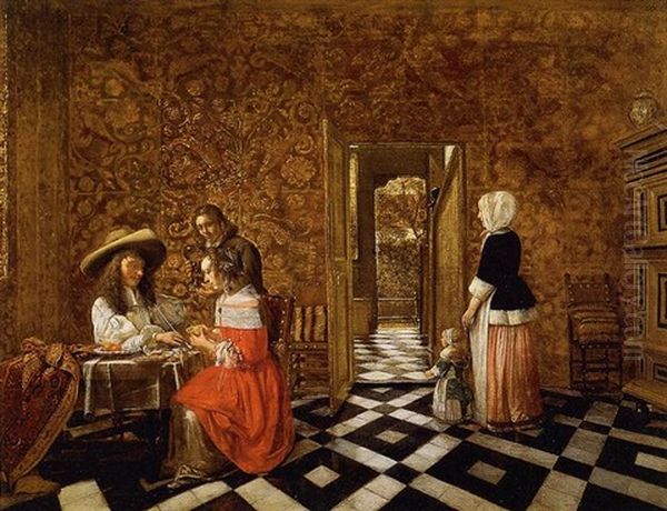 Merry Company At A Table With A Woman And A Child Oil Painting by Hendrick Van Der Burch