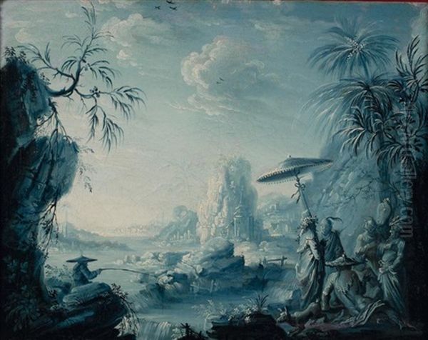 Chinoiserie Oil Painting by Jacques-Andre-Edouard van der Burch