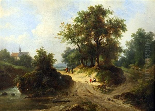 Villageois Dans Un Chemin De Sous-bois Oil Painting by Jacques-Hippolyte van der Burch