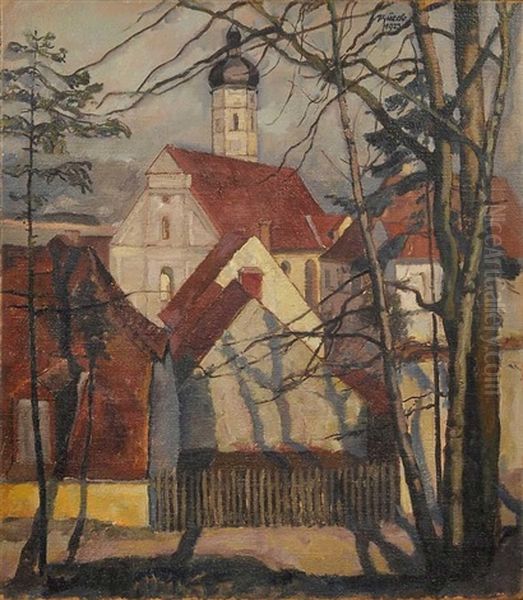 Dorfansicht Mit Kirche (verso: Studie Liegende Frau) Oil Painting by Paul Buerck