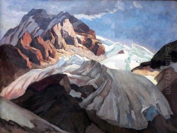 Snowcapped Mountain Peaks Oil Painting by Paul Buerck