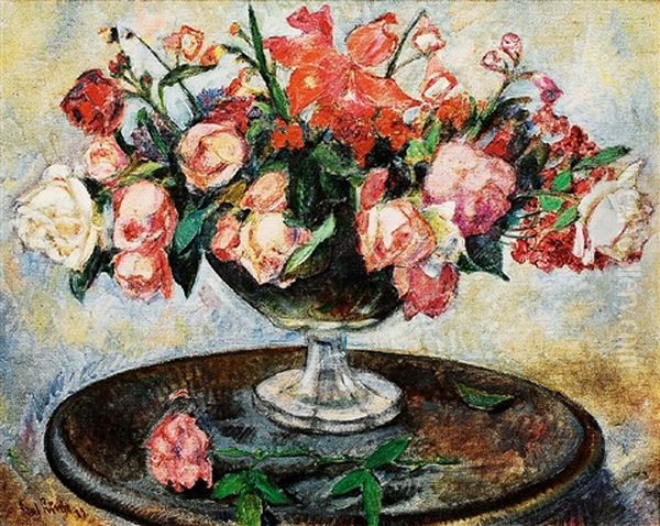 Rosenstraus Mit Orchideen Und Flieder Oil Painting by Paul Buerck