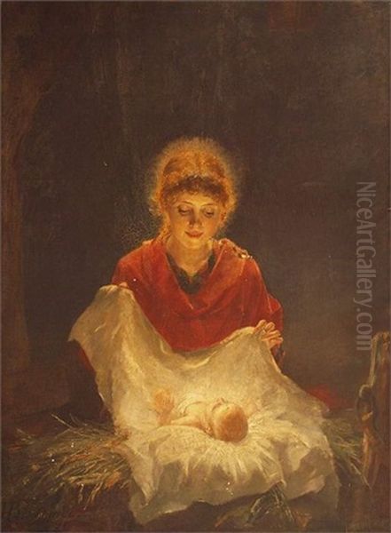 Junge Frau Mit Kleinkind Oil Painting by Heinrich Burckhardt