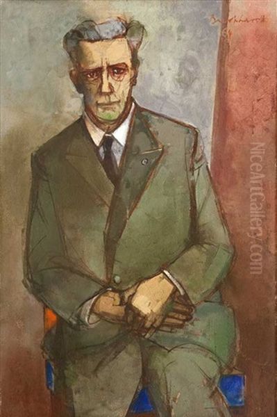 Portrait Prof. Alexander Mette - 2. Fassung Oil Painting by Heinrich Burckhardt