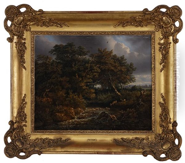 Paysage Avec Biches Oil Painting by Ludwig August Burckhardt