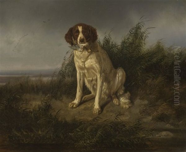 Jagdhund Mit Totem Vogel In Der Schnauze Oil Painting by Ludwig August Burckhardt