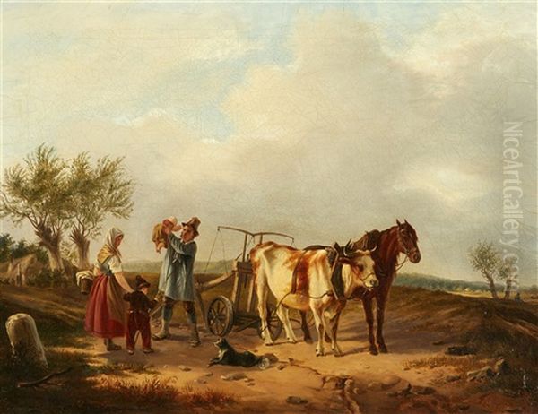 Landscape With A Peasant Family Oil Painting by Paul Burde