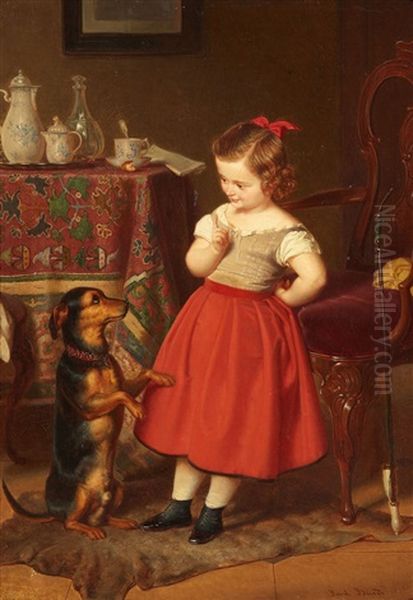 Girl With A Dog Oil Painting by Paul Burde